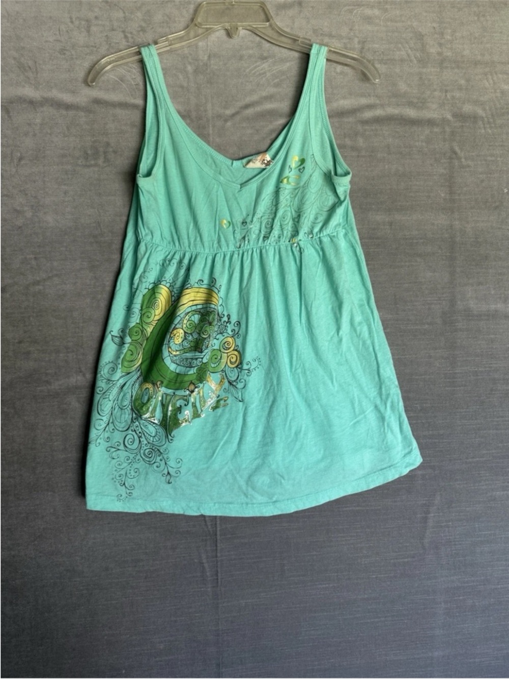 O'Neill Aqua Mini Skirt with Green & Yellow Graphic size S